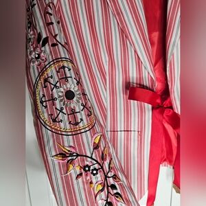 Oilily Striped Floral Mauve White Embroidered Tie Front Blazer Jacket